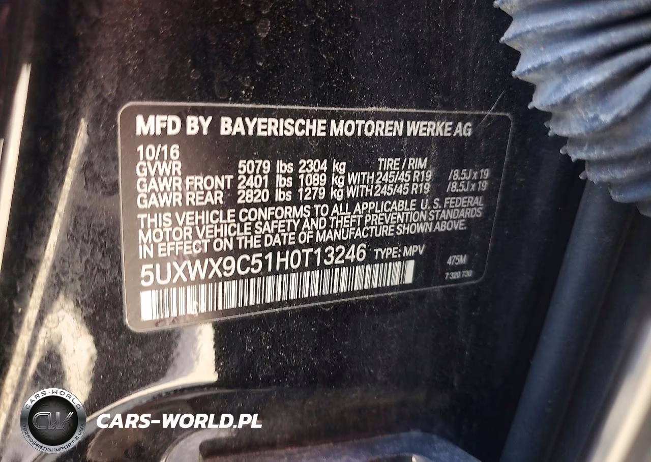 2017 BMW X3 xDrive28I VIN:5UXWX9C51H0T13246 - 13