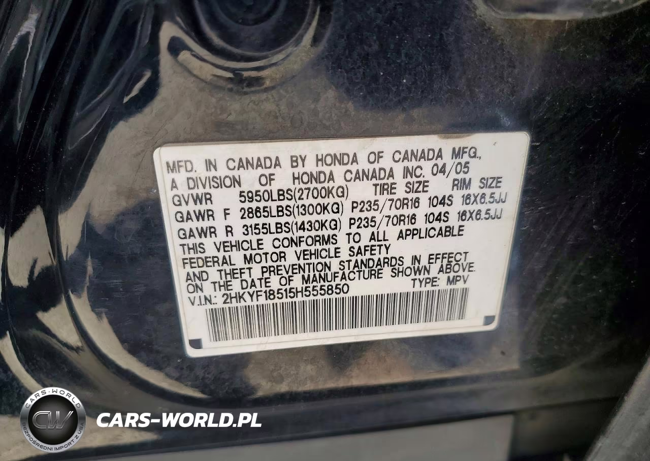 2005 Honda Pilot Exl VIN:2HKYF18515H555850 - 13