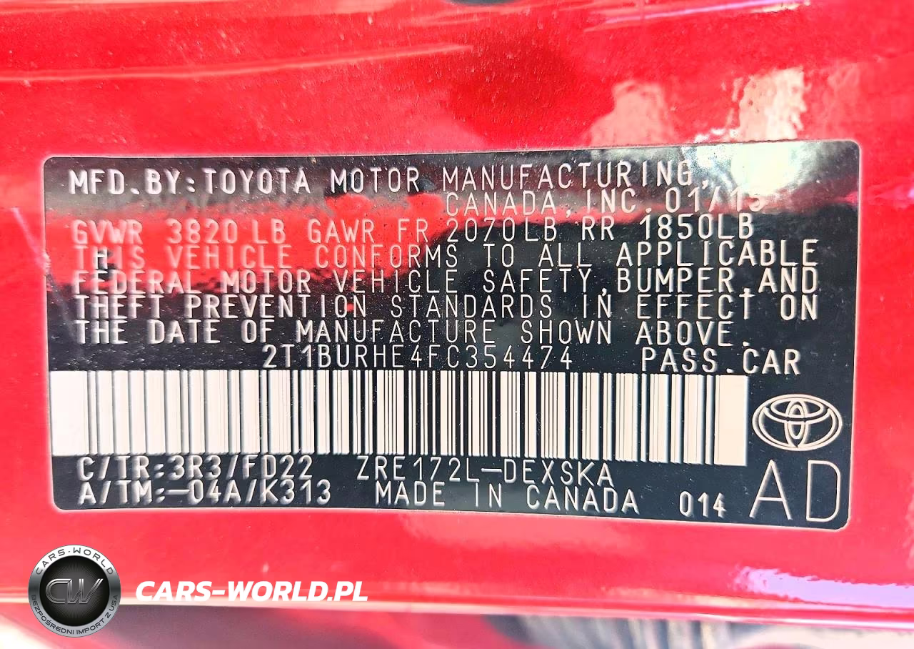 2015 Toyota Corolla S Plus VIN:2T1BURHE4FC354474 - 12