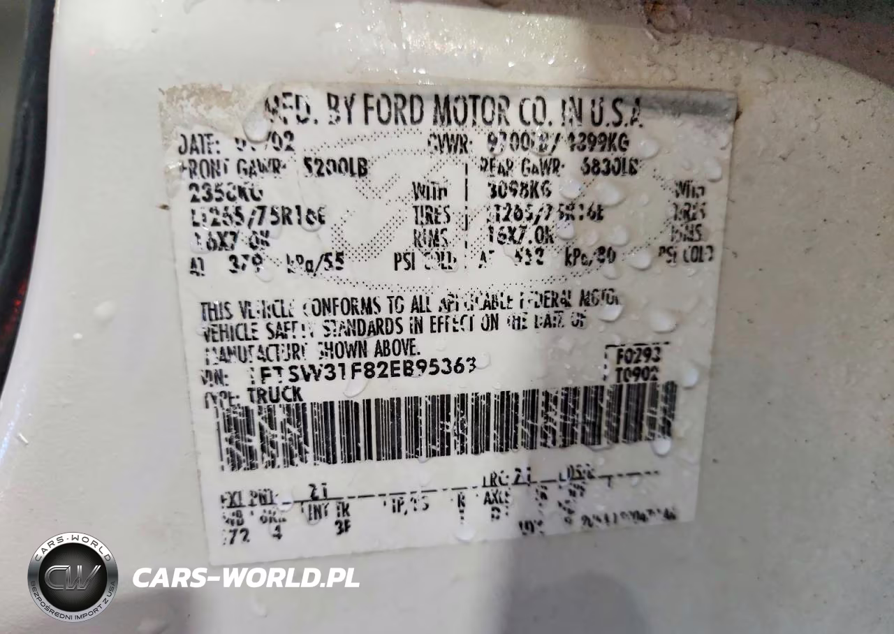 2002 Ford F350 Srw Super Duty VIN:1FTSW31F82EB95363 - 12