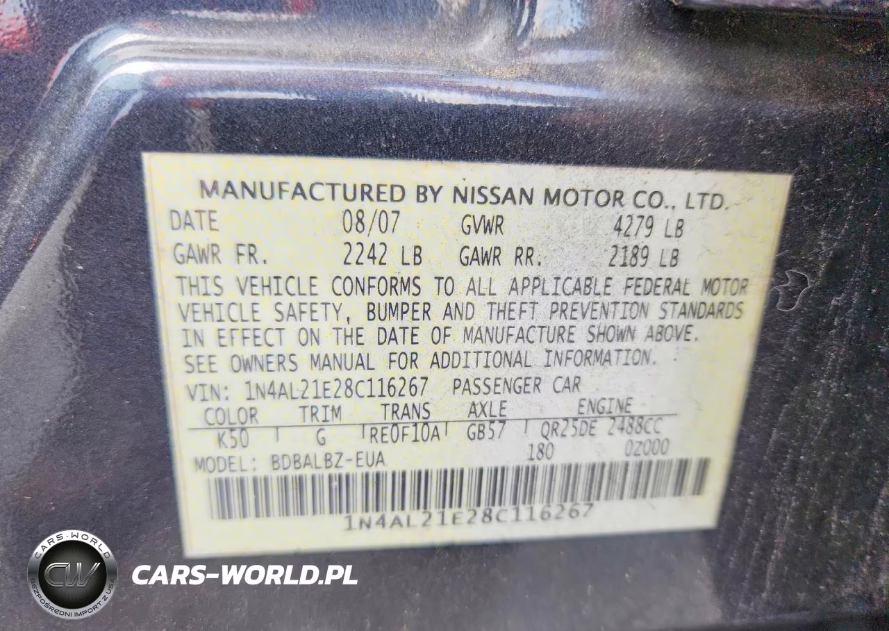 2008 Nissan Altima 2.5 VIN:1N4AL21E28C116267 - 12