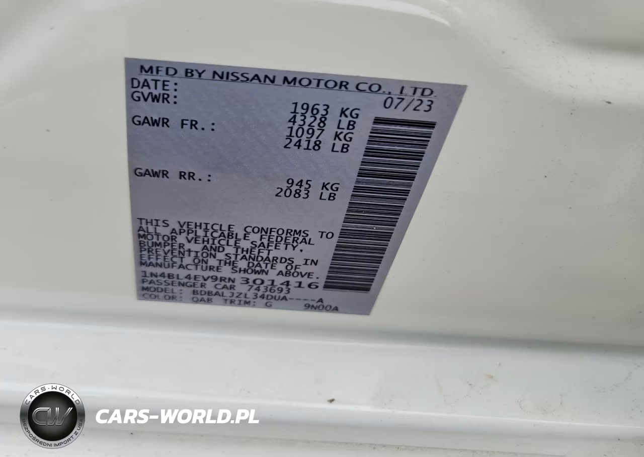 2024 Nissan Altima Sl VIN:1N4BL4EV9RN301416 - 12