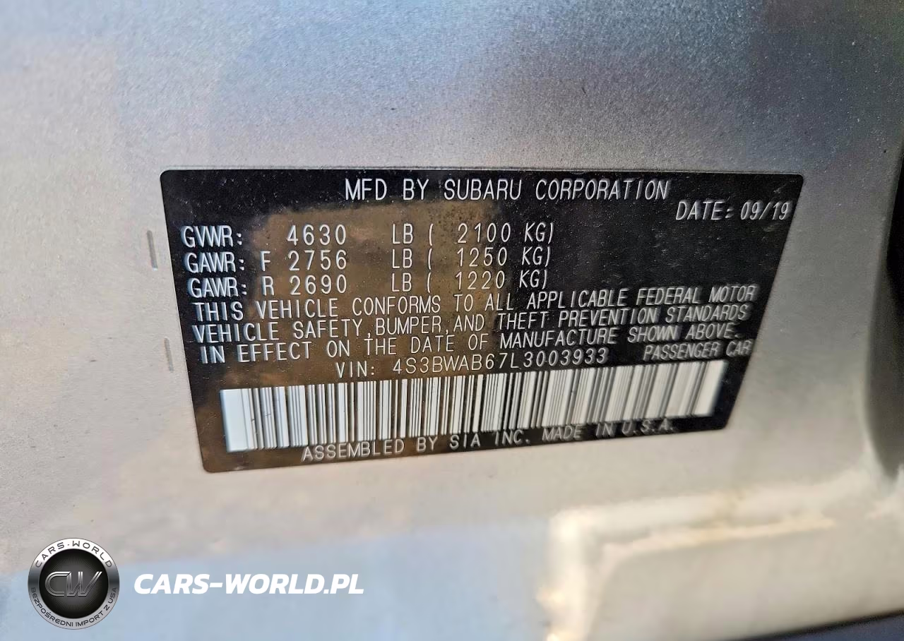 2020 Subaru Legacy VIN:4S3BWAB67L3003933 - 13