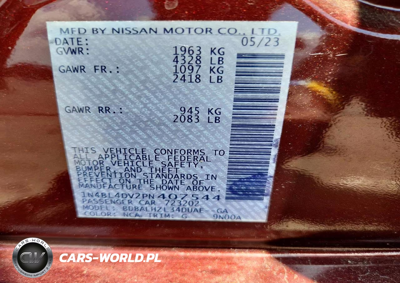2023 Nissan Altima Sv VIN:1N4BL4DV2PN407544 - 12