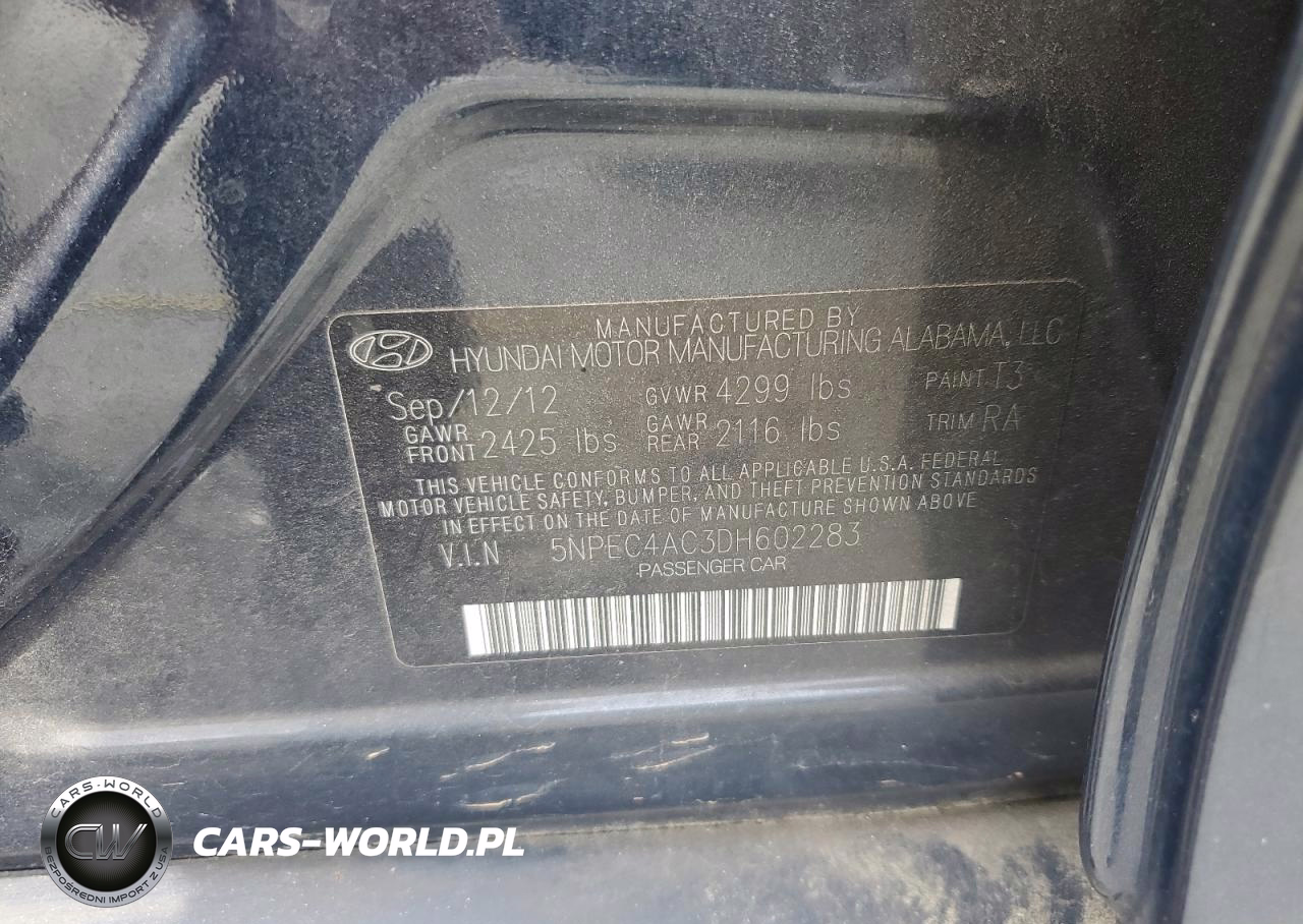 2013 Hyundai Sonata Se VIN:5NPEC4AC3DH602283 - 13