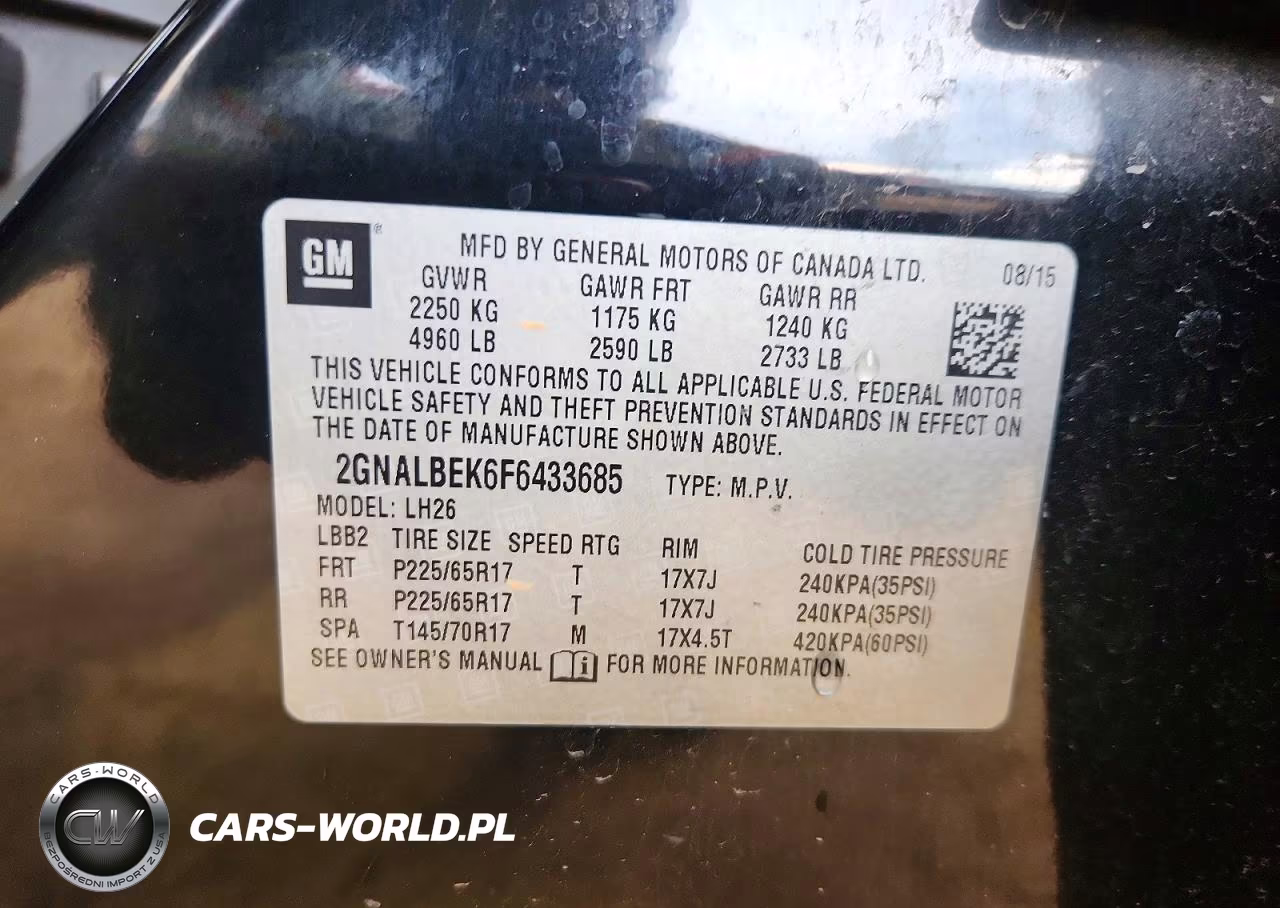 2015 Chevrolet Equinox Lt VIN:2GNALBEK6F6433685 - 13