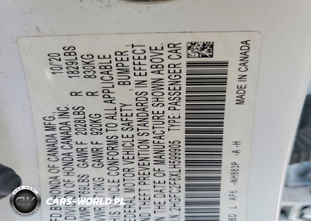 2020 Honda Civic Lx VIN:2HGFC2F6XLH599905 - 12