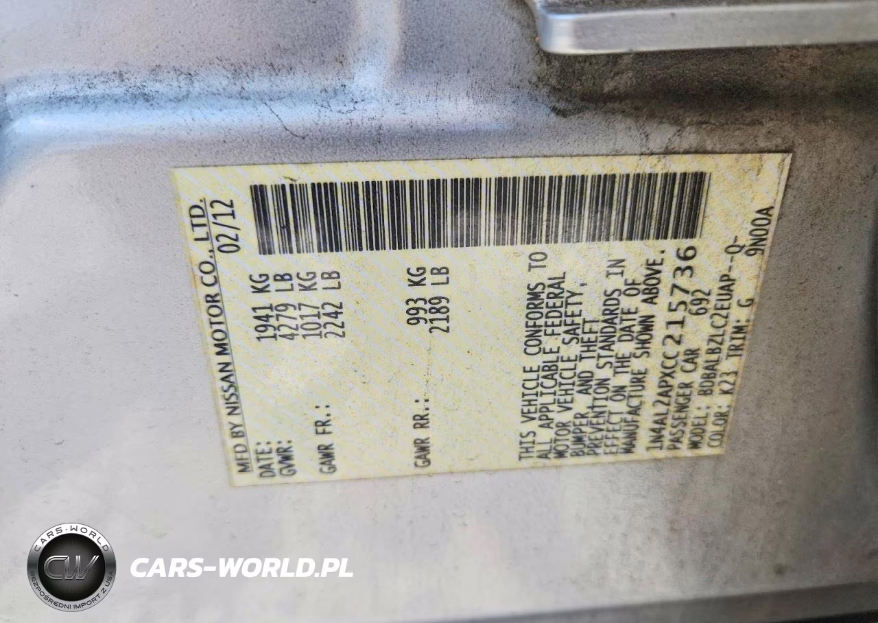 2012 Nissan Altima Base VIN:1N4AL2APXCC215736 - 12