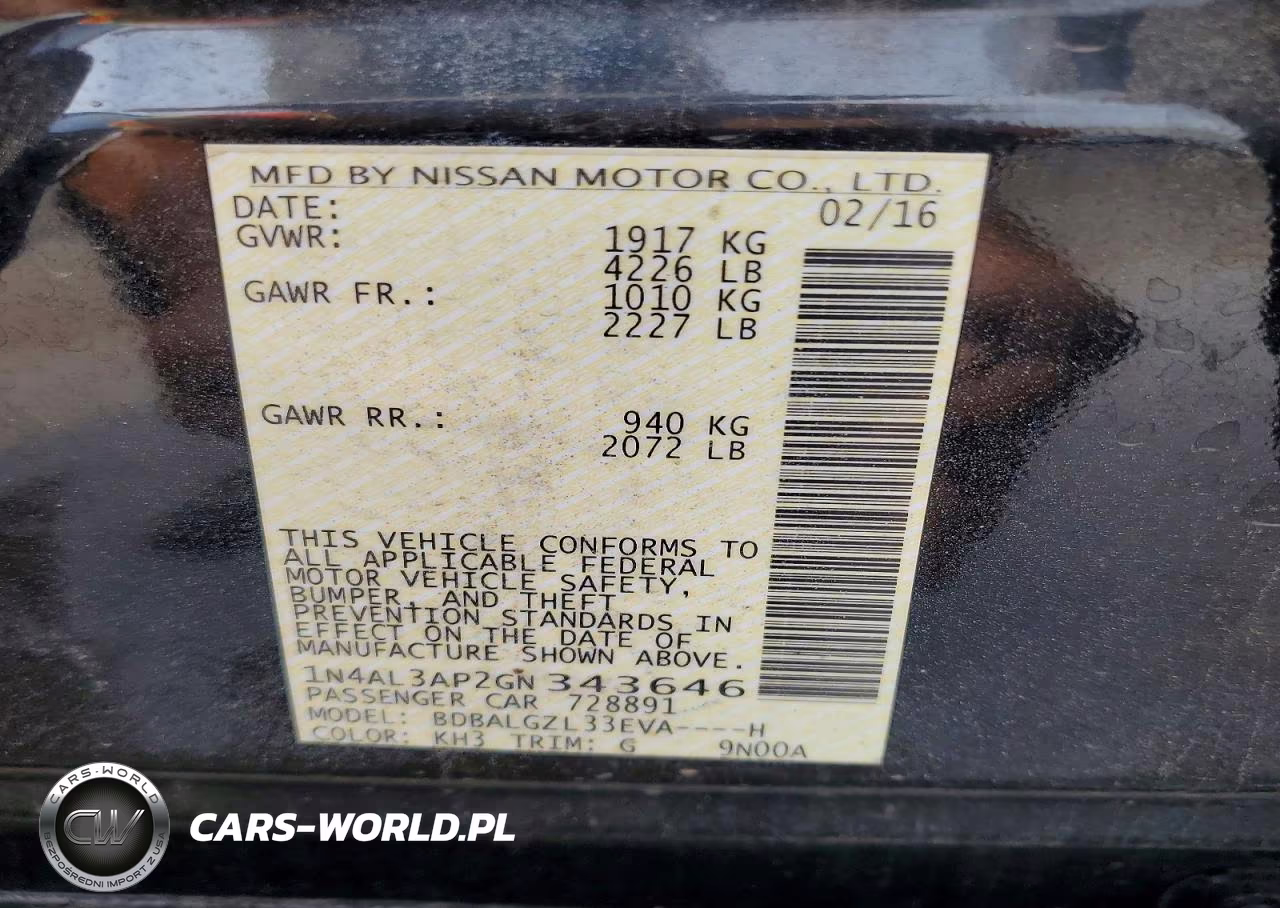 2016 Nissan Altima 2.5 S VIN:1N4AL3AP2GN343646 - 12