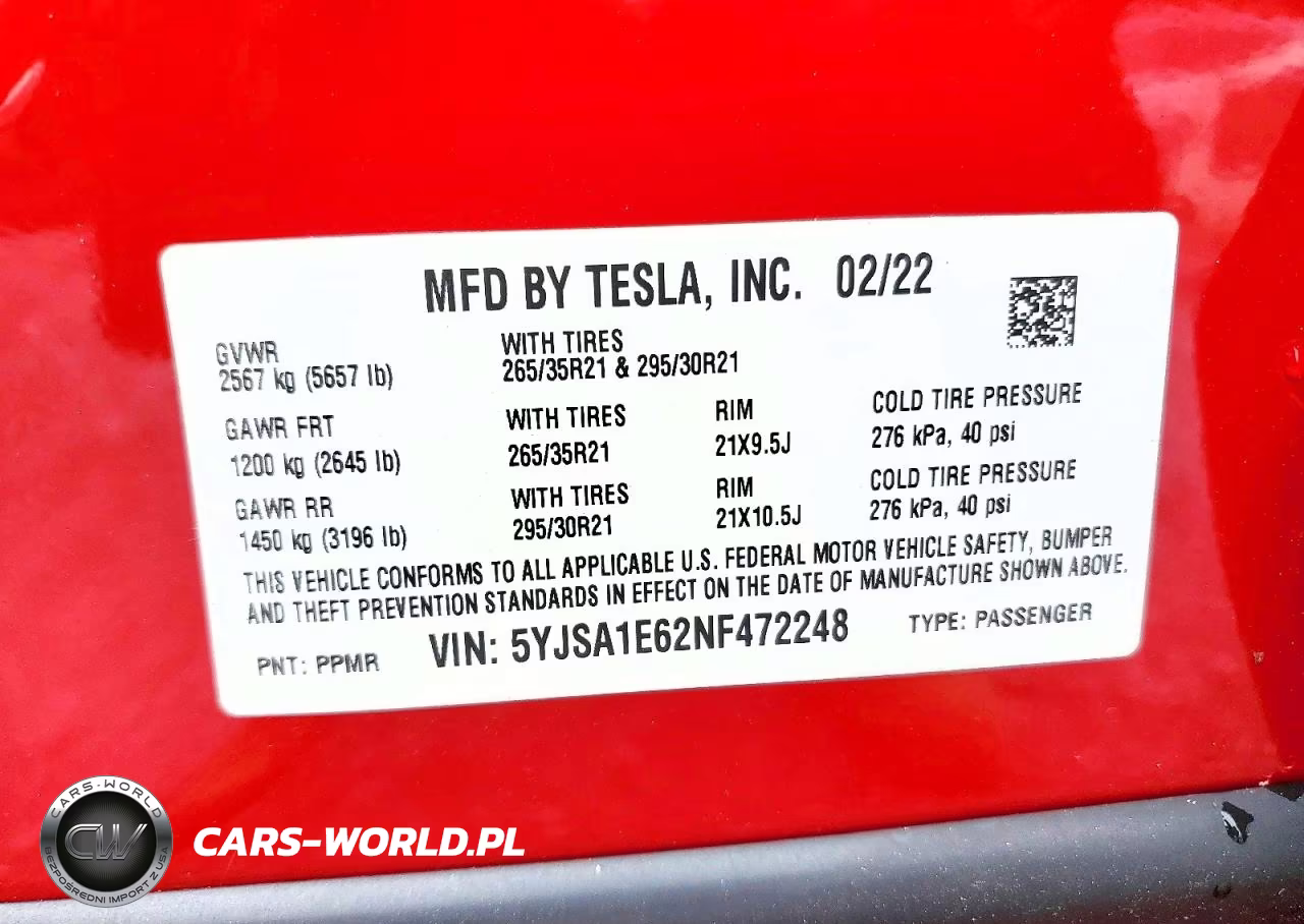 2022 Tesla Model S VIN:5YJSA1E62NF472248 - 12