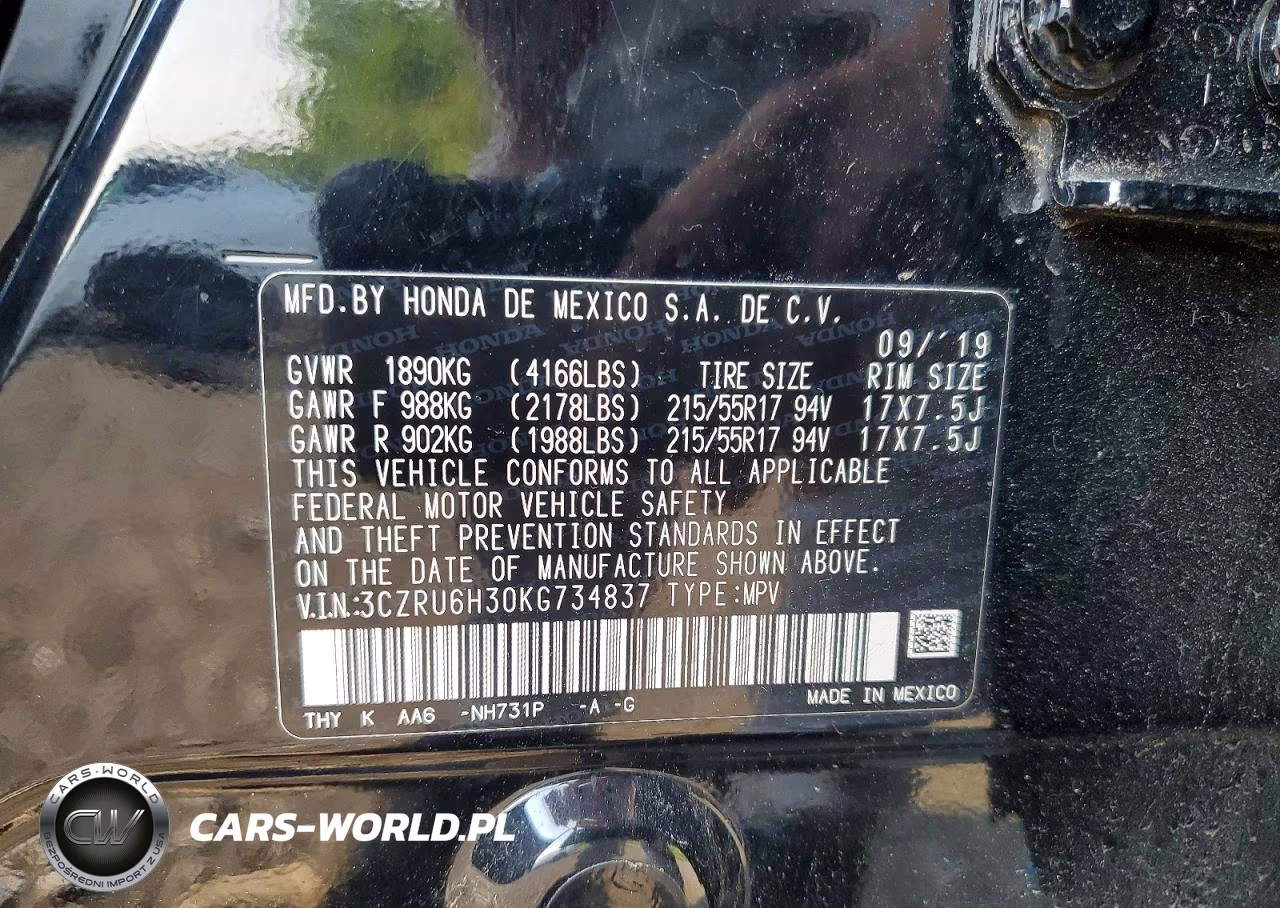 2019 Honda Hr-V Lx VIN:3CZRU6H30KG734837 - 12