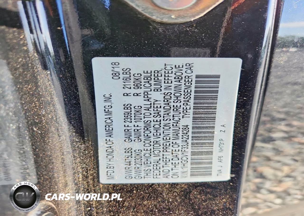 2018 Honda Accord Sport VIN:1HGCV1F33JA224284 - 12