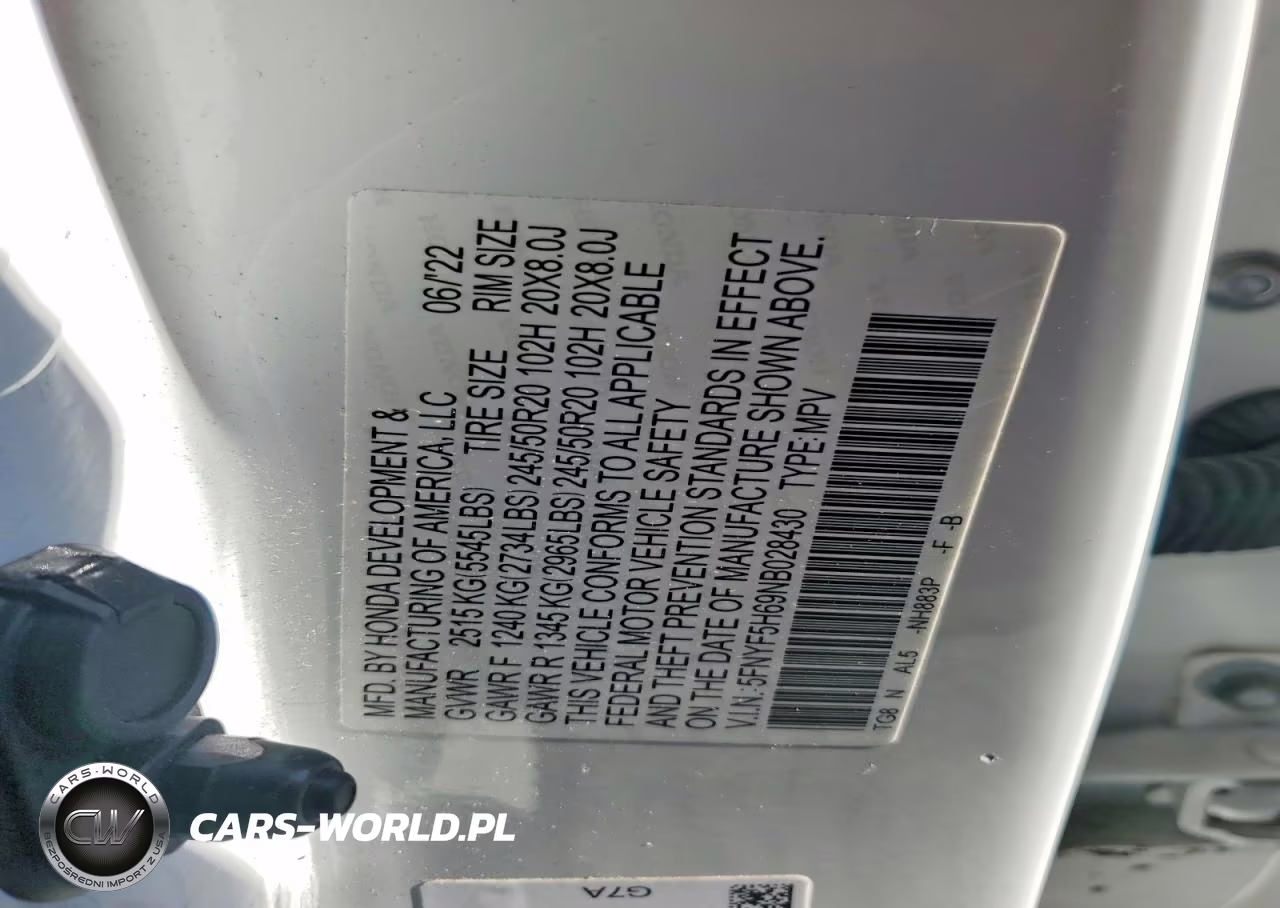 2022 Honda Pilot Touring VIN:5FNYF5H69NB028430 - 13