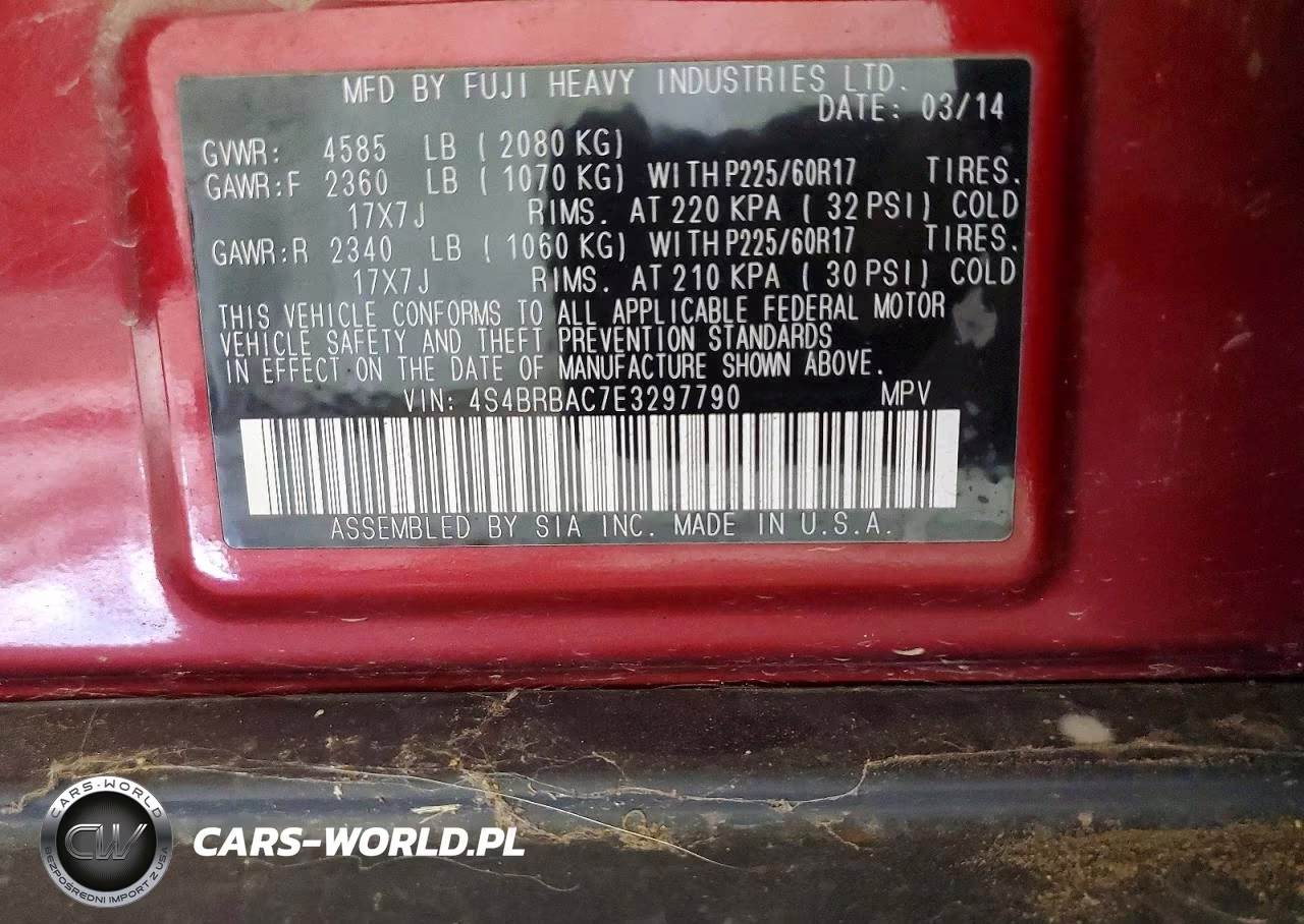 2014 Subaru Outback 2.5I VIN:4S4BRBAC7E3297790 - 13