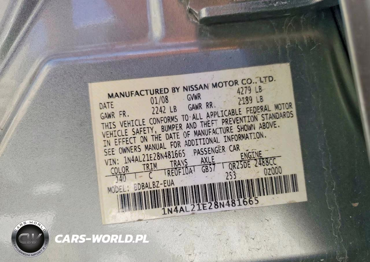 2008 Nissan Altima 2.5 VIN:1N4AL21E28N481665 - 12