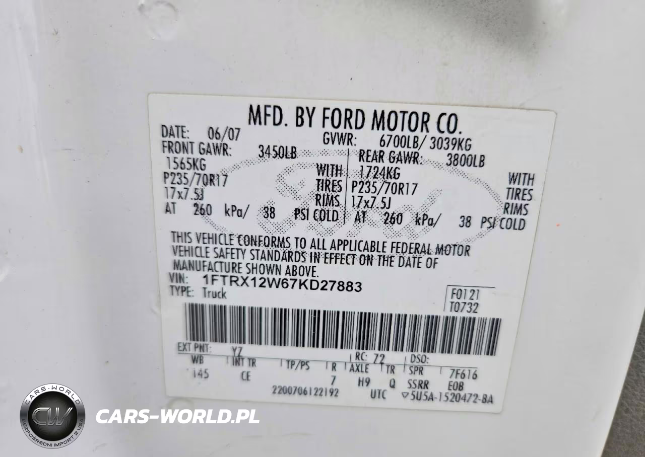 2007 Ford F150 VIN:1FTRX12W67KD27883 - 12