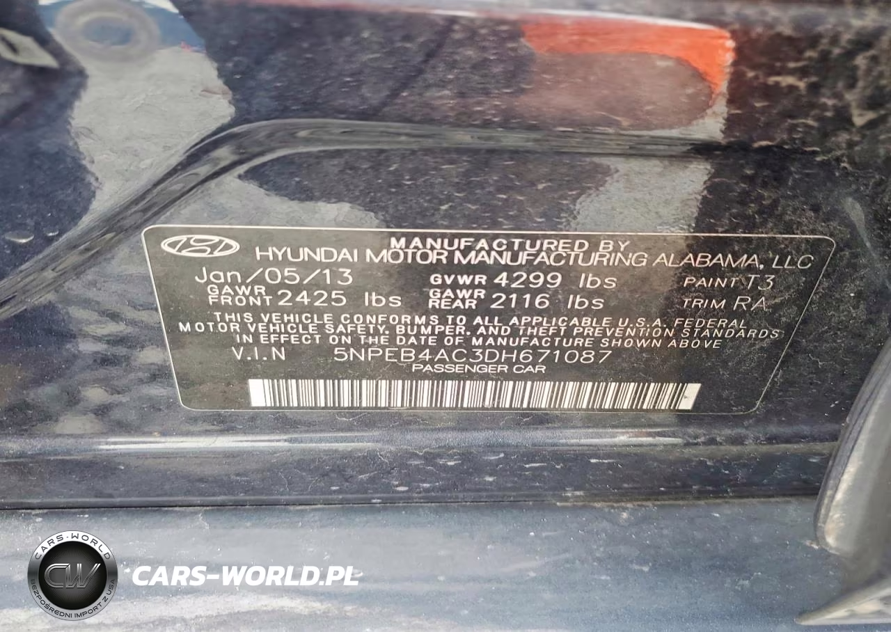 2013 Hyundai Sonata Gls VIN:5NPEB4AC3DH671087 - 12