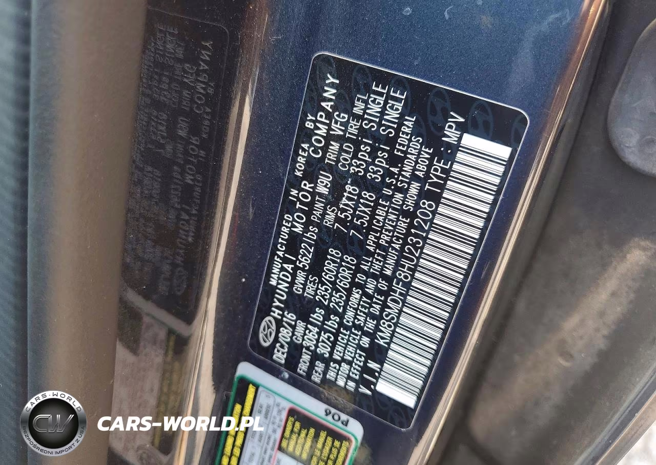 2017 Hyundai Santa Fe Se VIN:KM8SMDHF8HU231208 - 13