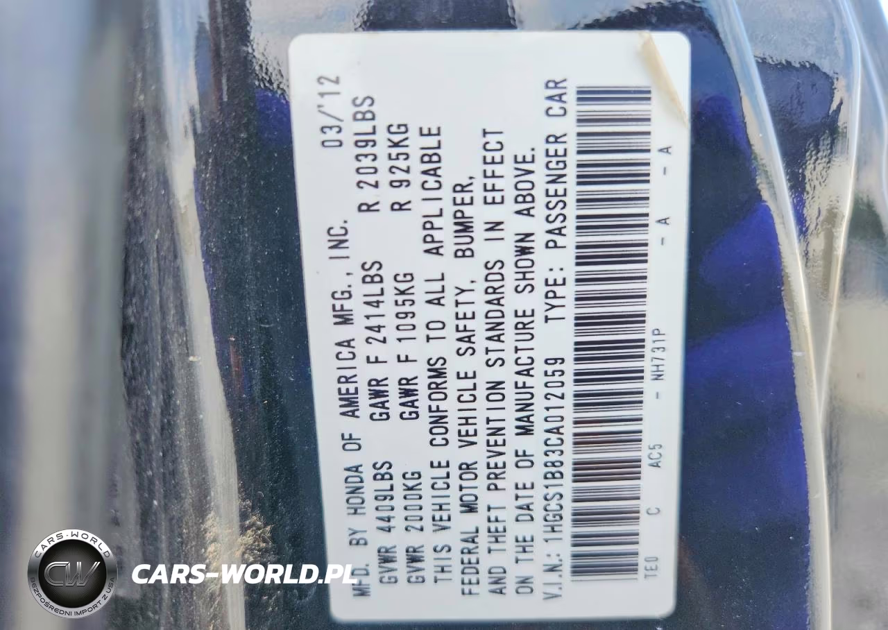 2012 Honda Accord Exl VIN:1HGCS1B83CA012059 - 12