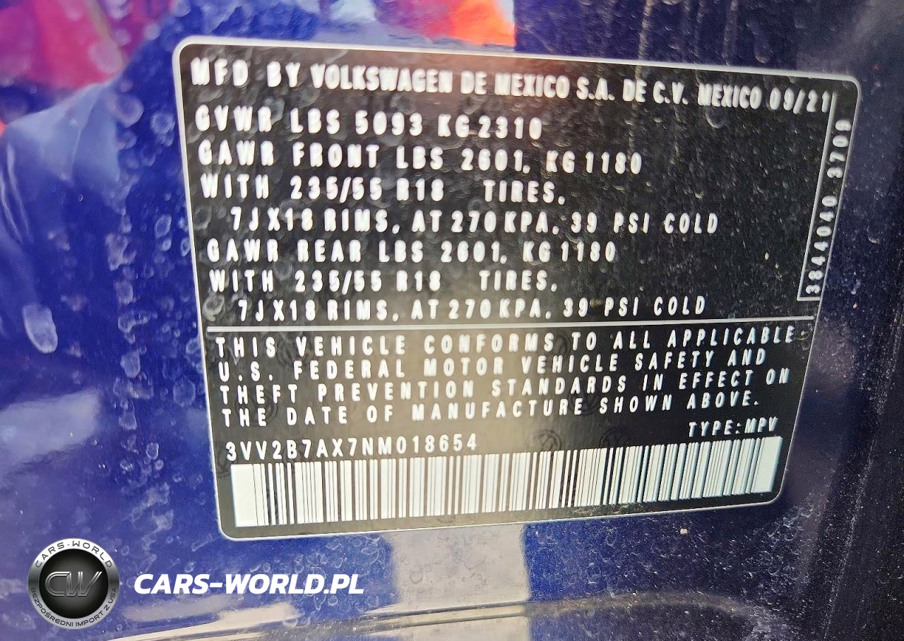 2022 Volkswagen Tiguan Se VIN:3VV2B7AX7NM018654 - 13