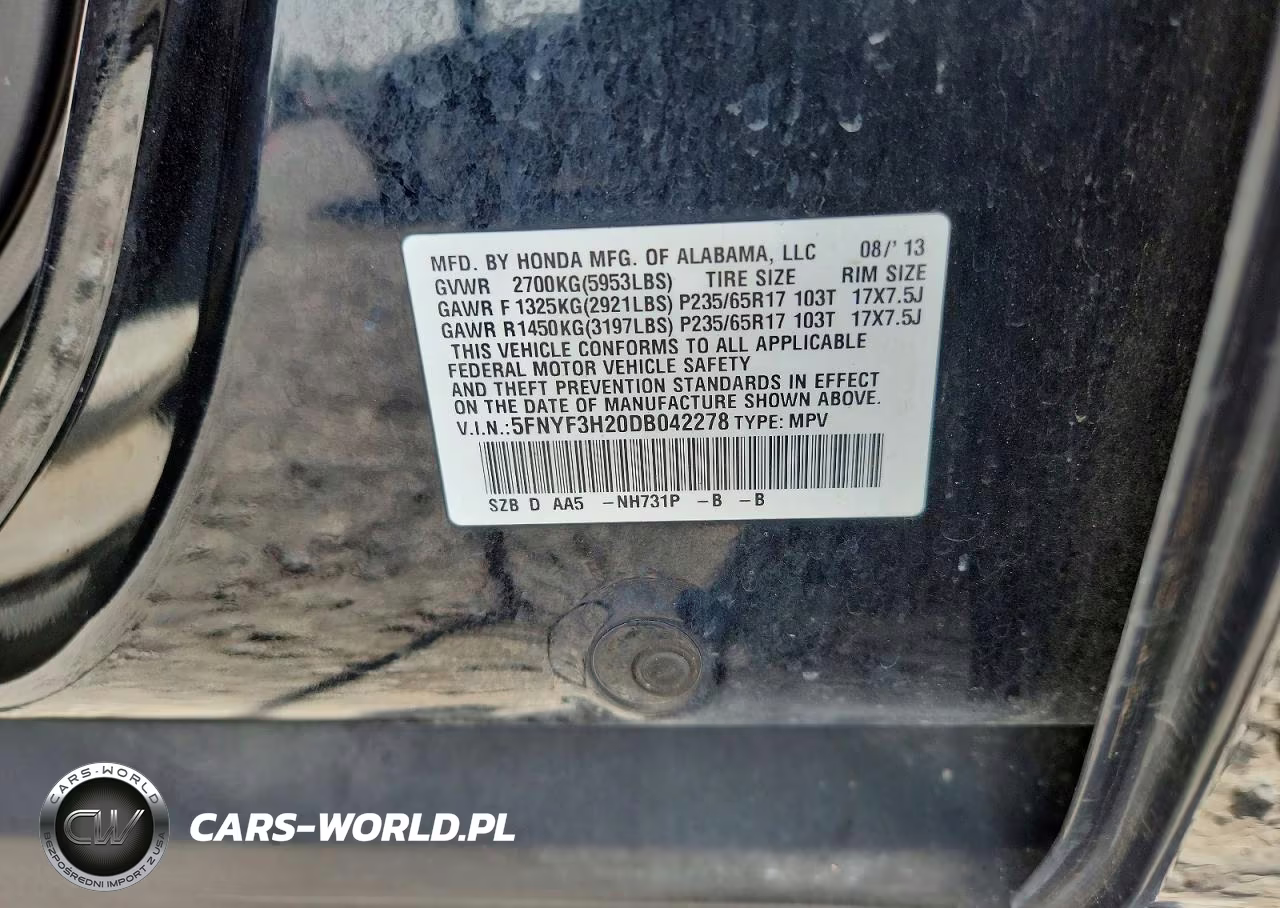 2013 Honda Pilot Lx VIN:5FNYF3H20DB042278 - 13