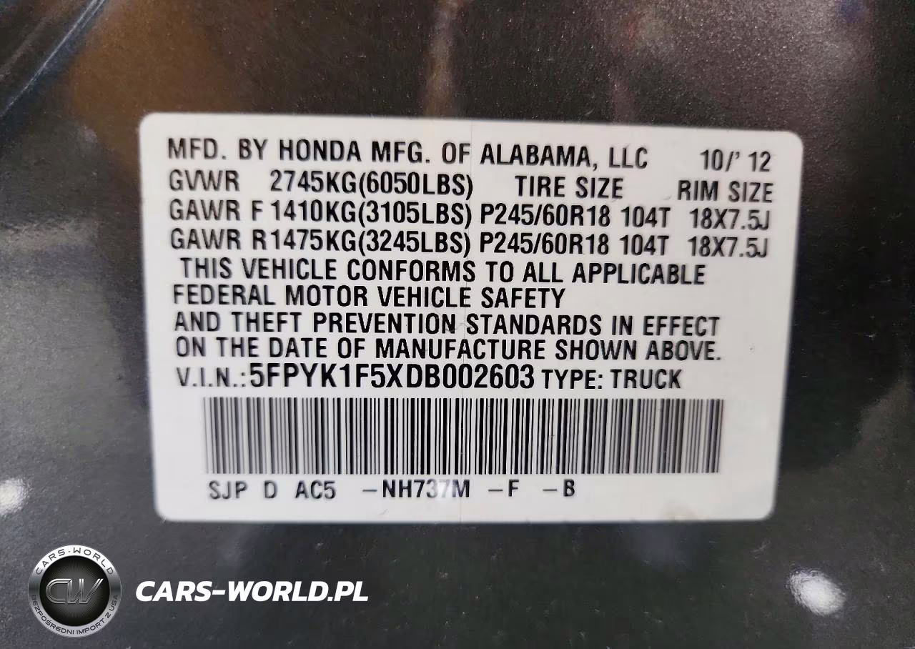 2013 Honda Ridgeline Rtl VIN:5FPYK1F5XDB002603 - 13