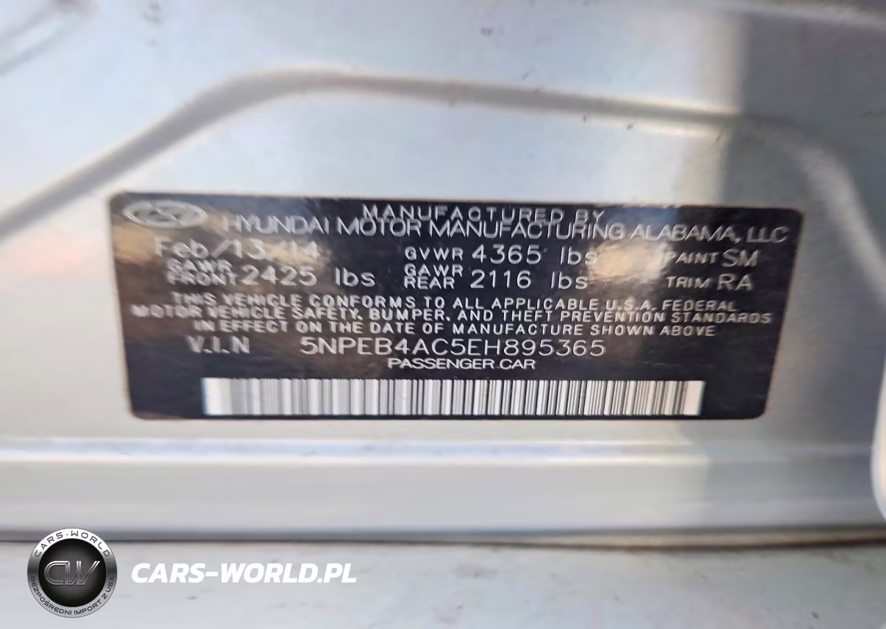 2014 Hyundai Sonata Gls VIN:5NPEB4AC5EH895365 - 12
