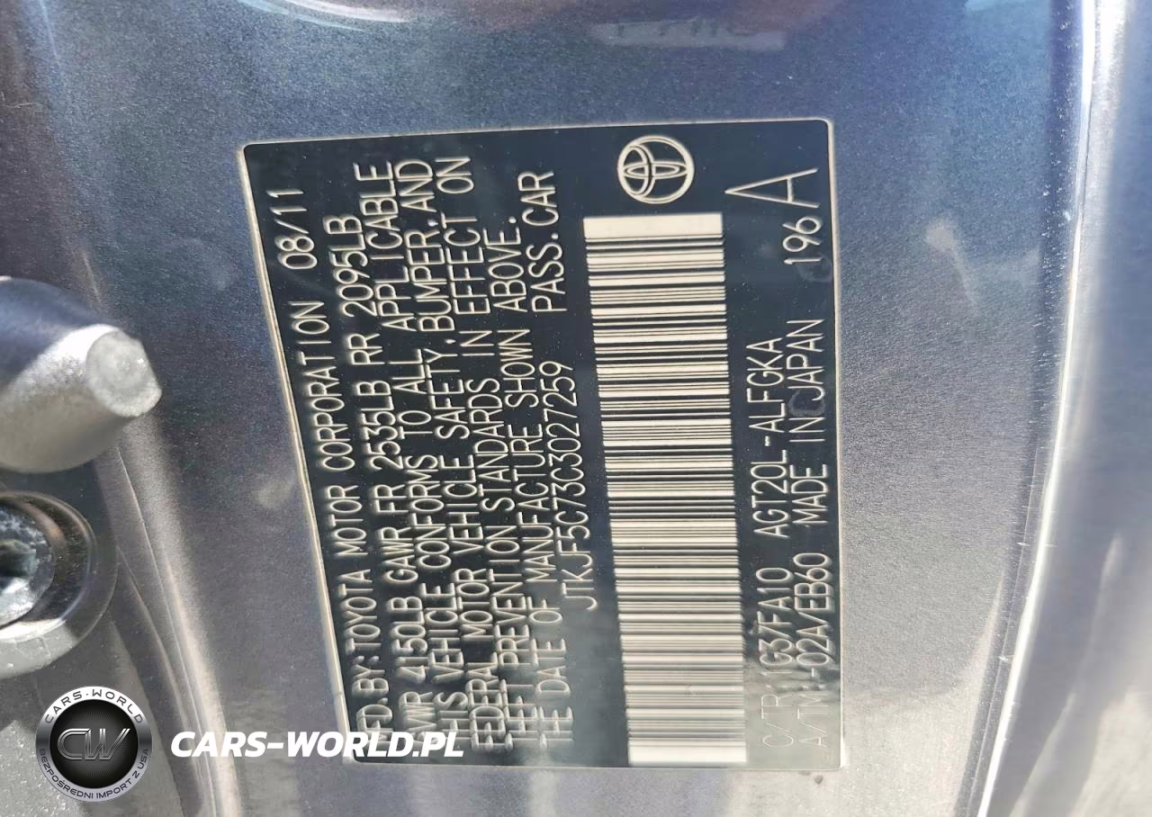 2012 Scion Tc Base VIN:JTKJF5C73C3027259 - 12