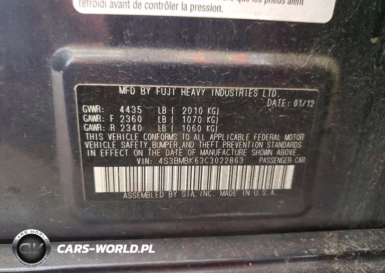 2012 Subaru Legacy 2.5I Limited VIN:4S3BMBK63C3022863 - 12