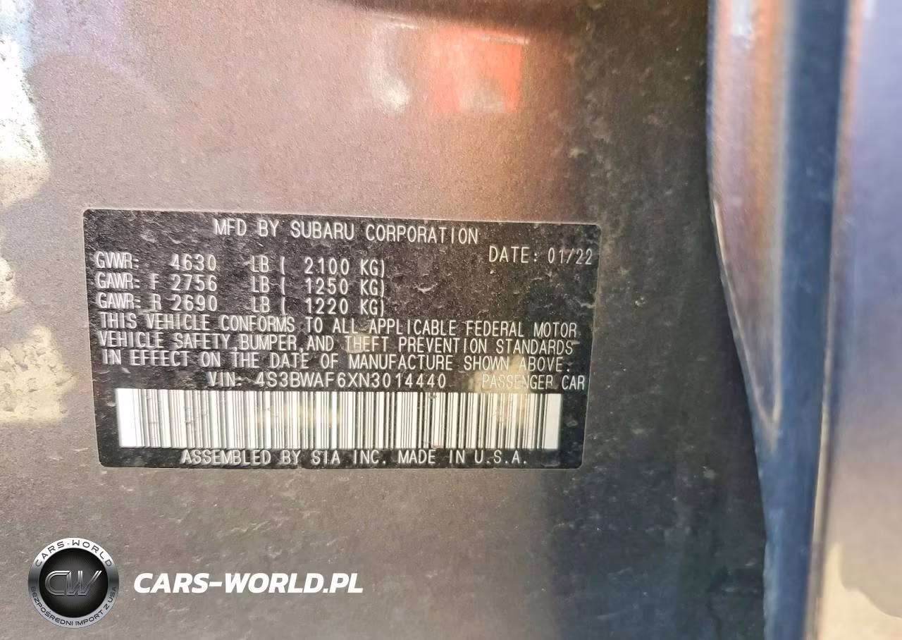 2022 Subaru Legacy Premium VIN:4S3BWAF6XN3014440 - 12