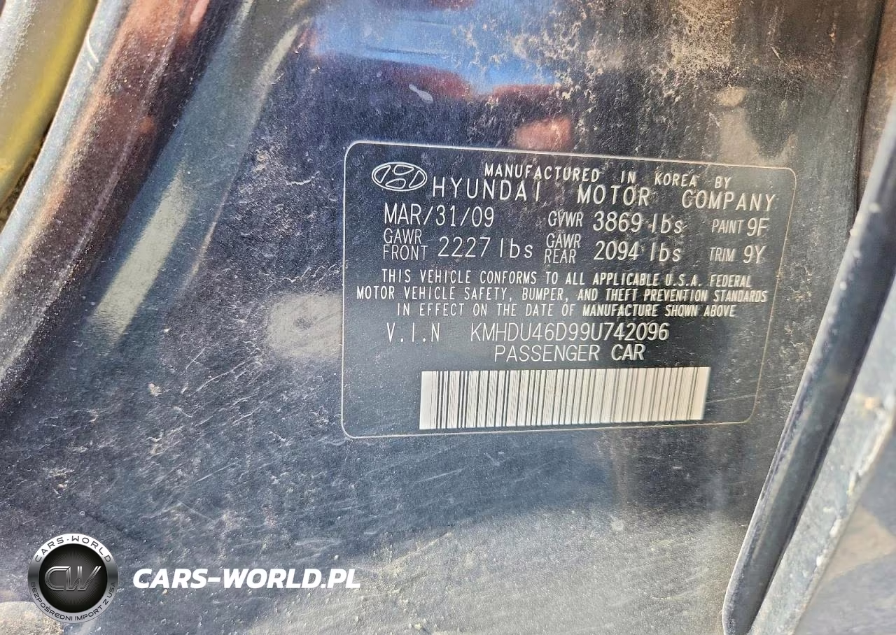 2009 Hyundai Elantra Gls VIN:KMHDU46D99U742096 - 12