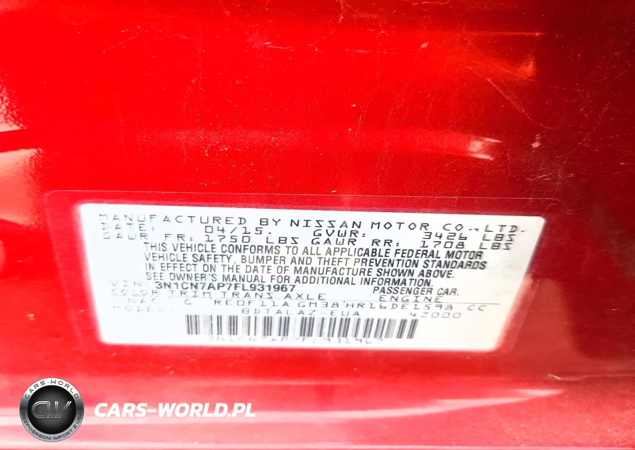 2015 Nissan Versa 1.6 S Plus VIN:3N1CN7AP7FL931967 - 12