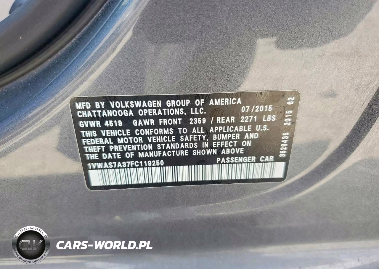 2015 Volkswagen Passat S VIN:1VWAS7A37FC119250 - 12