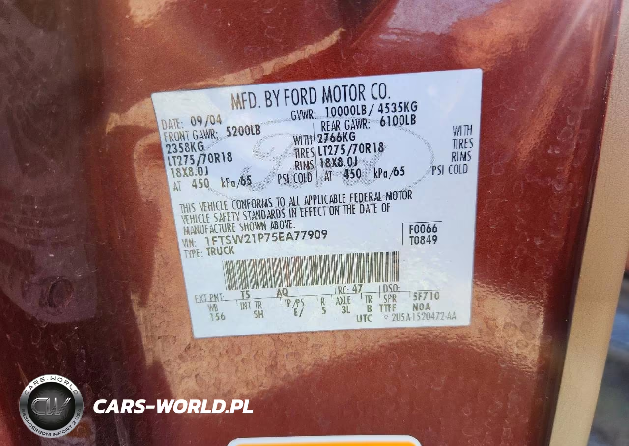 2005 Ford F250 Super Duty VIN:1FTSW21P75EA77909 - 12