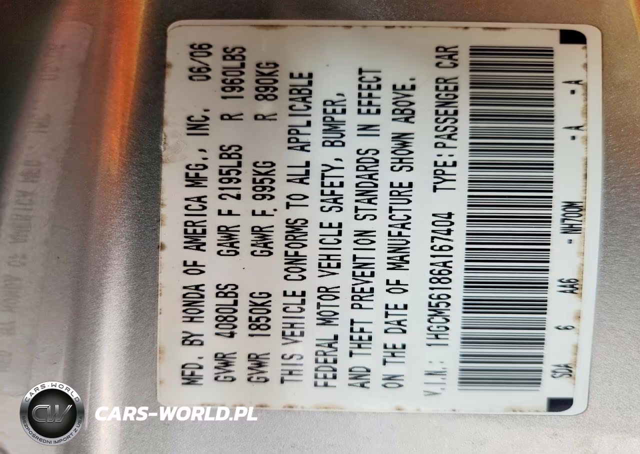 2006 Honda Accord Value VIN:1HGCM56186A167404 - 12