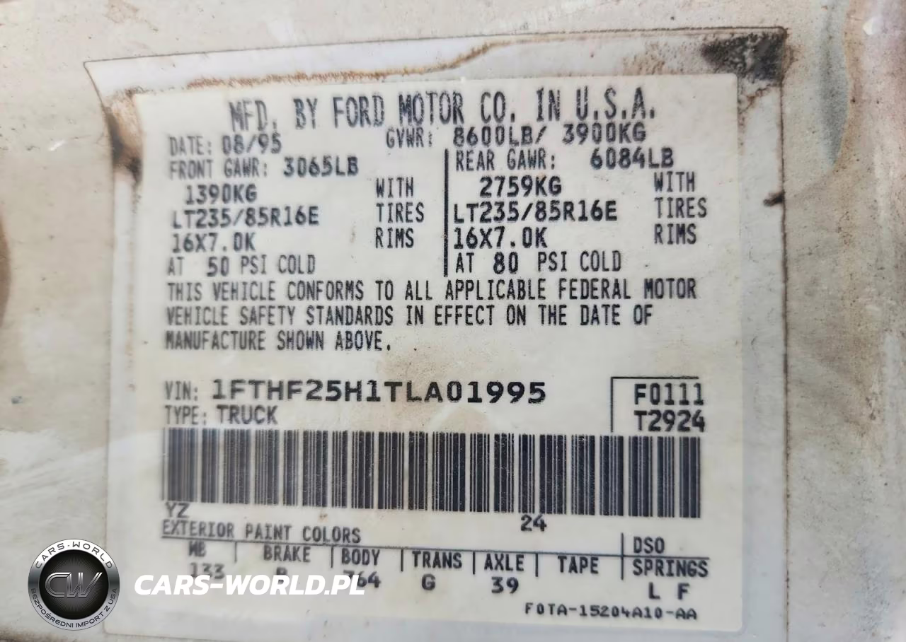 1996 Ford F250 VIN:1FTHF25H1TLA01995 - 12