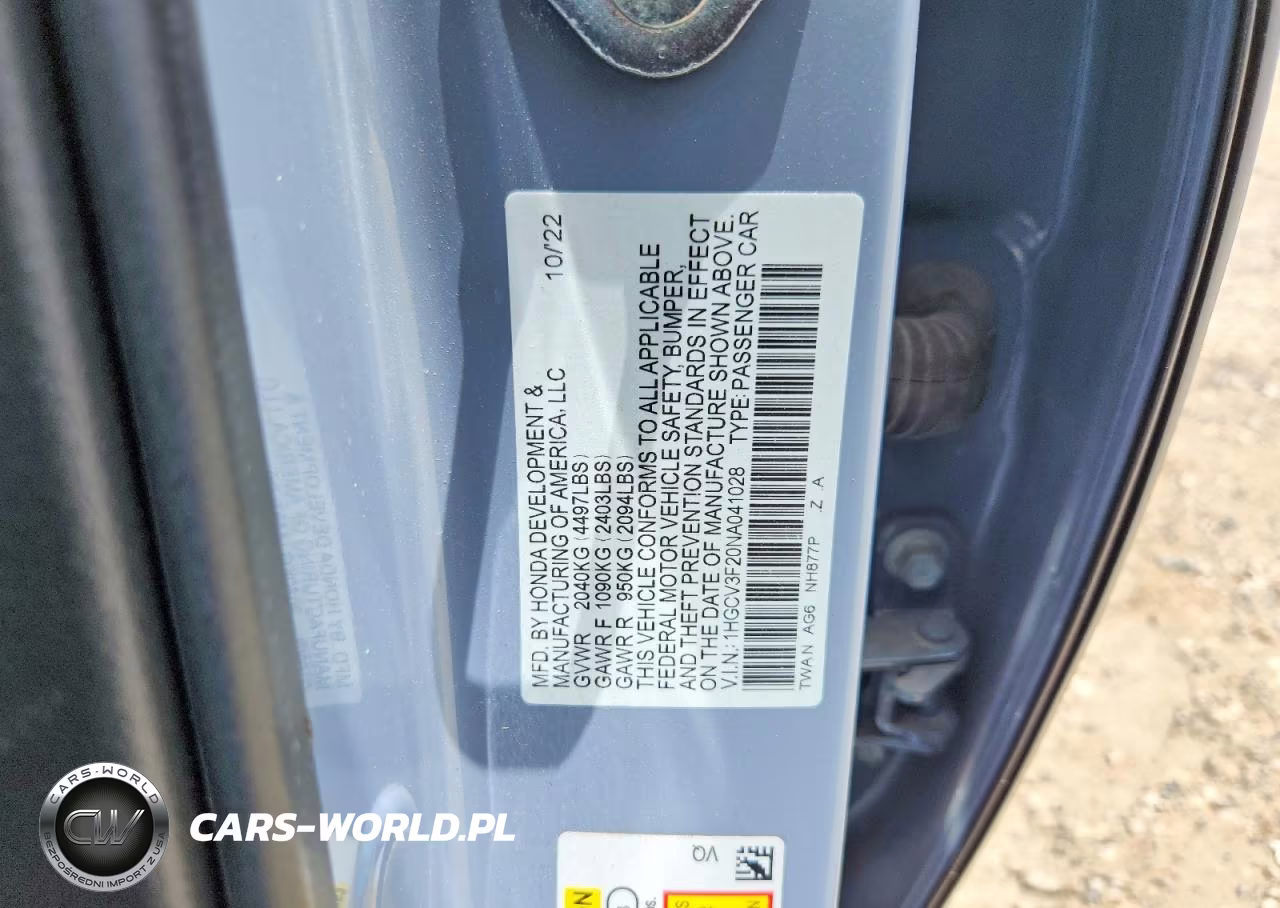 2022 Honda Accord Hybrid Sport VIN:1HGCV3F20NA041028 - 12