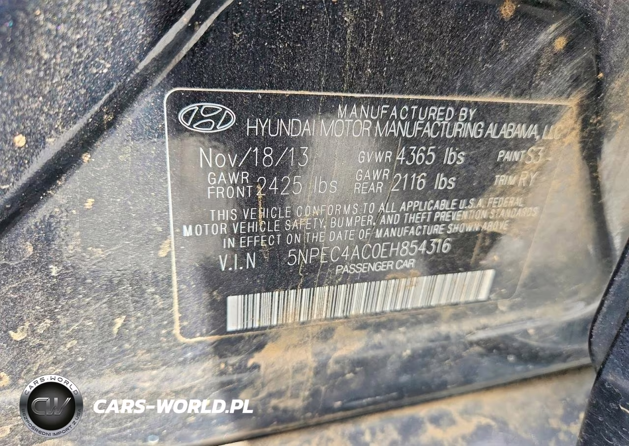 2014 Hyundai Sonata Se VIN:5NPEC4AC0EH854316 - 13