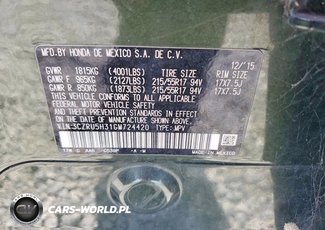 2016 Honda Hr-V Lx VIN:3CZRU5H31GM724420 - 13