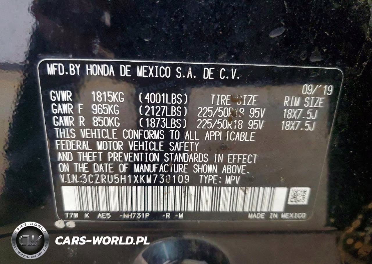 2019 Honda Hr-V Sport VIN:3CZRU5H1XKM730109 - 13