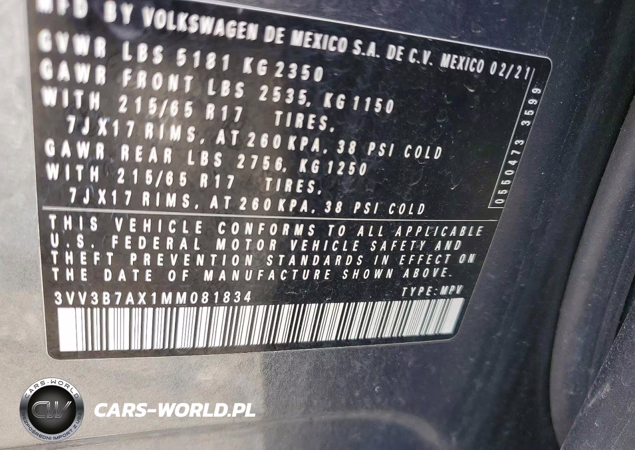 2021 Volkswagen Tiguan VIN:3VV3B7AX1MM081834 - 13