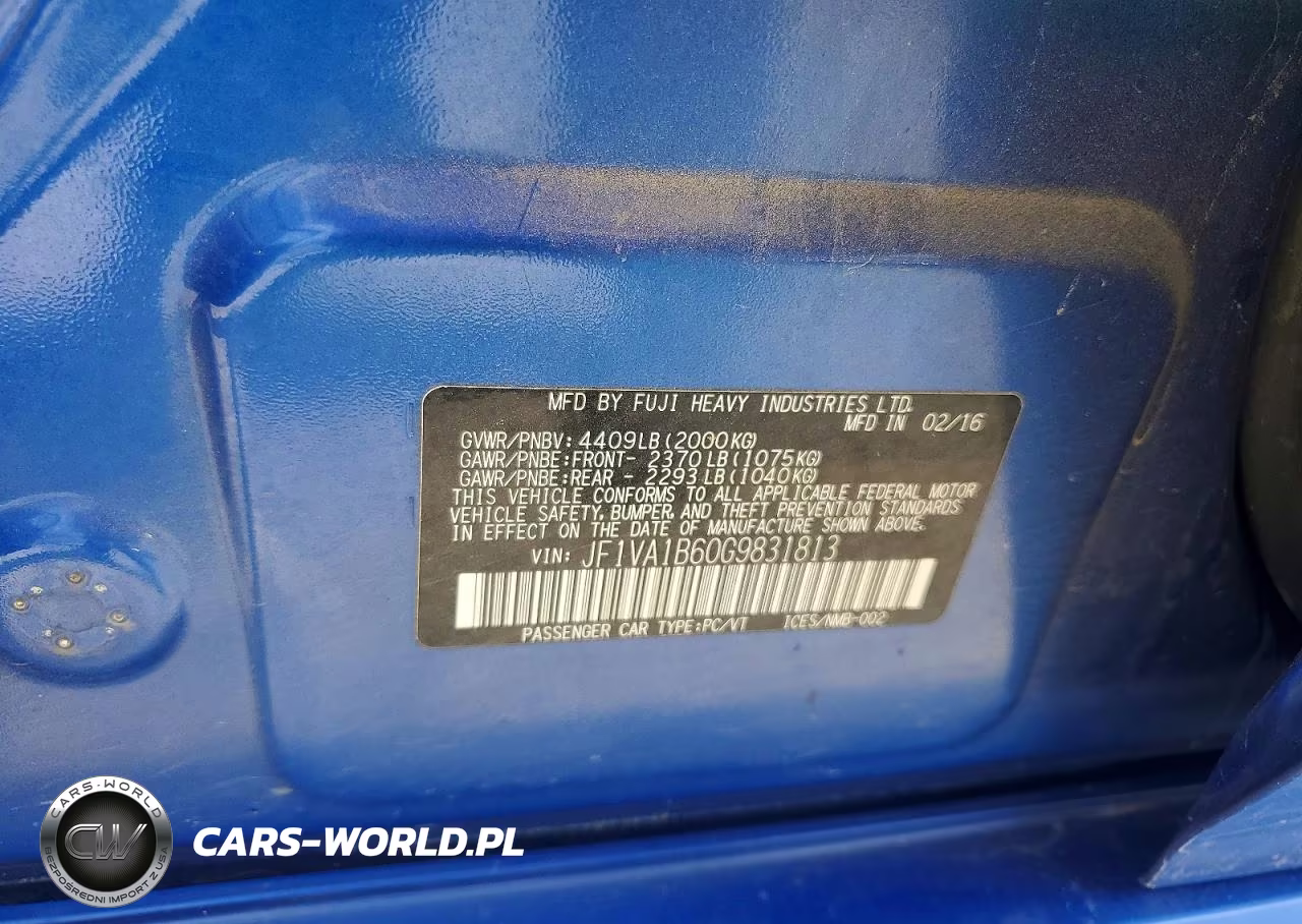 2016 Subaru Wrx VIN:JF1VA1B60G9831813 - 12