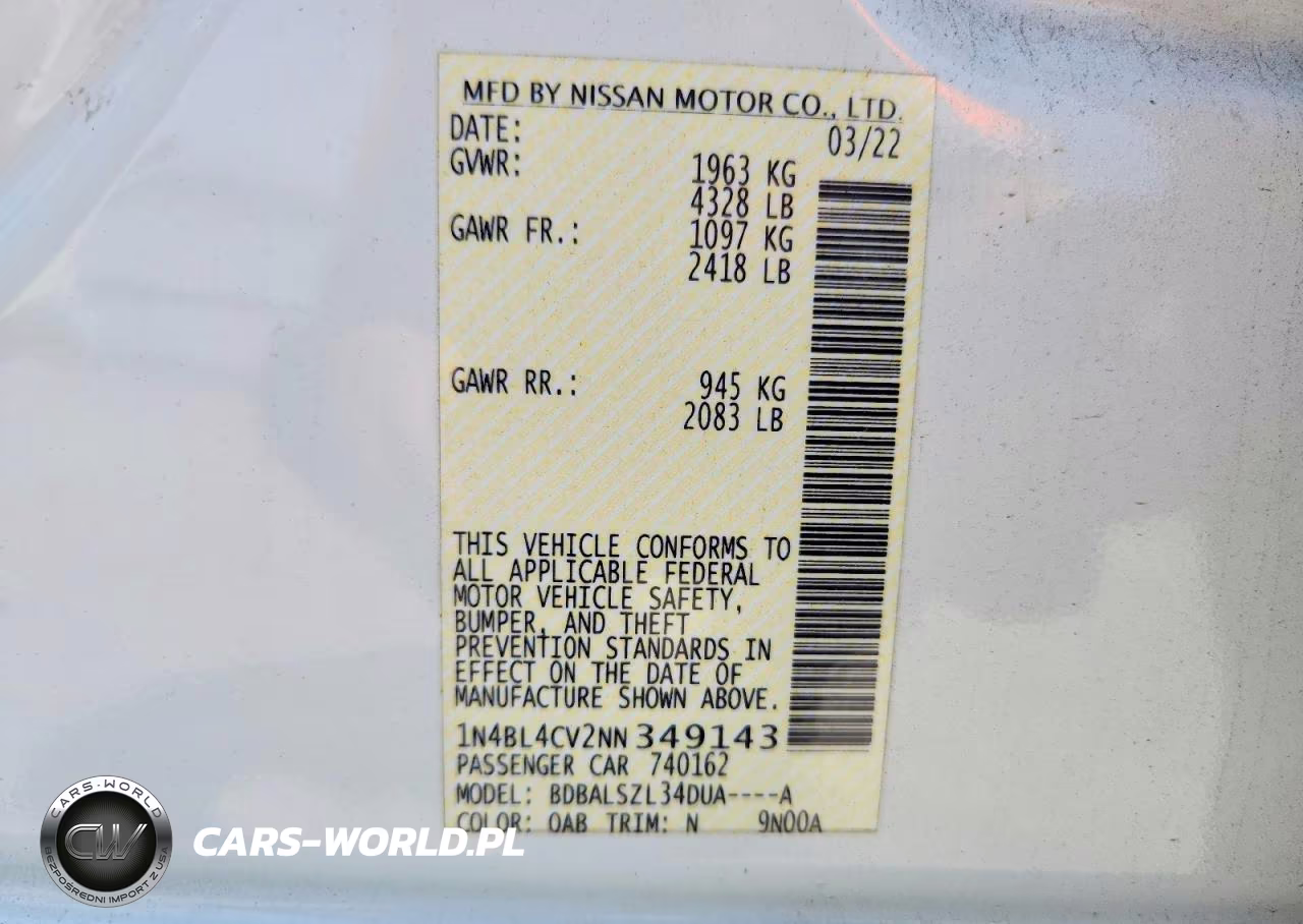 2022 Nissan Altima Sr VIN:1N4BL4CV2NN349143 - 12