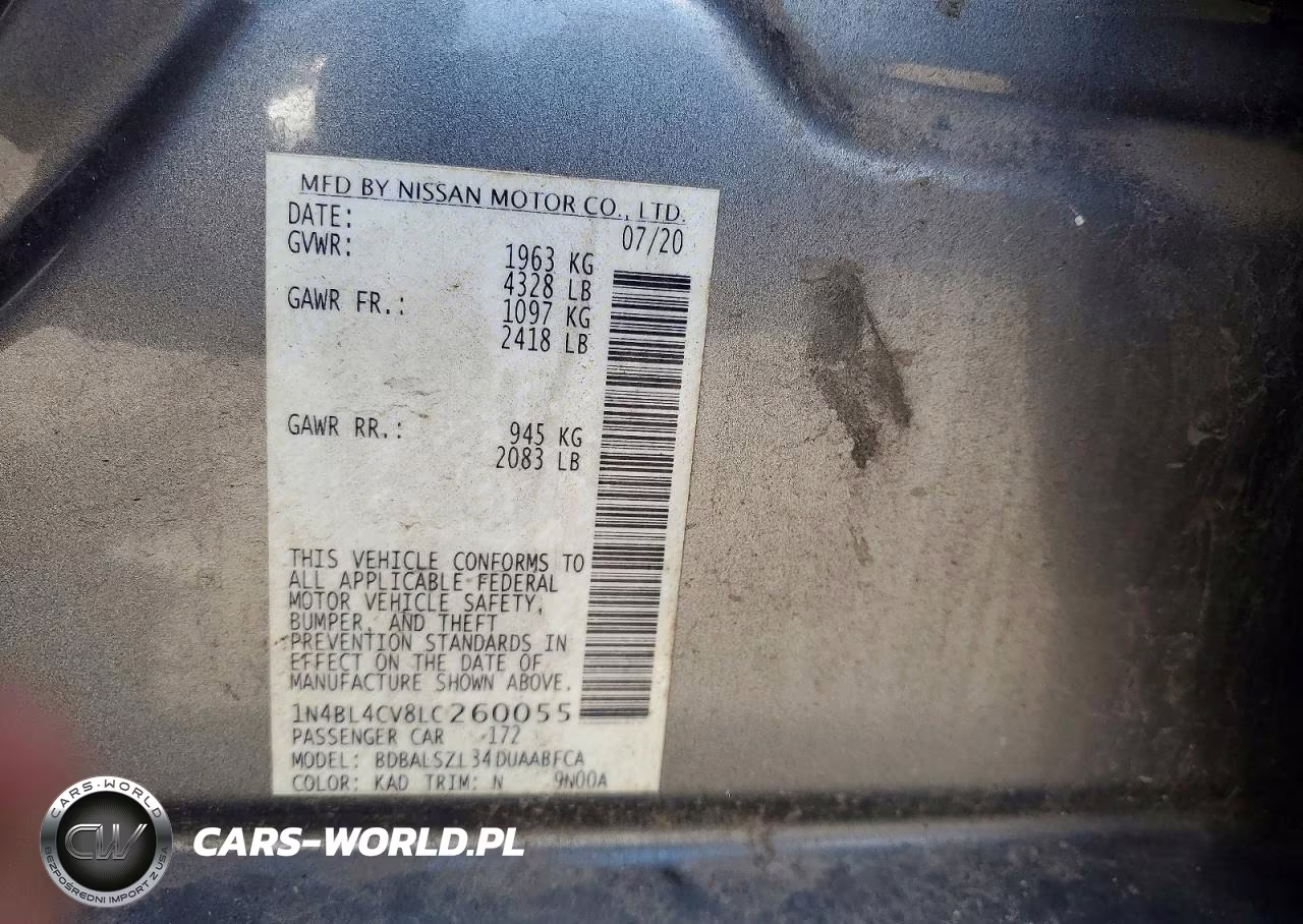 2020 Nissan Altima Sr VIN:1N4BL4CV8LC260055 - 12