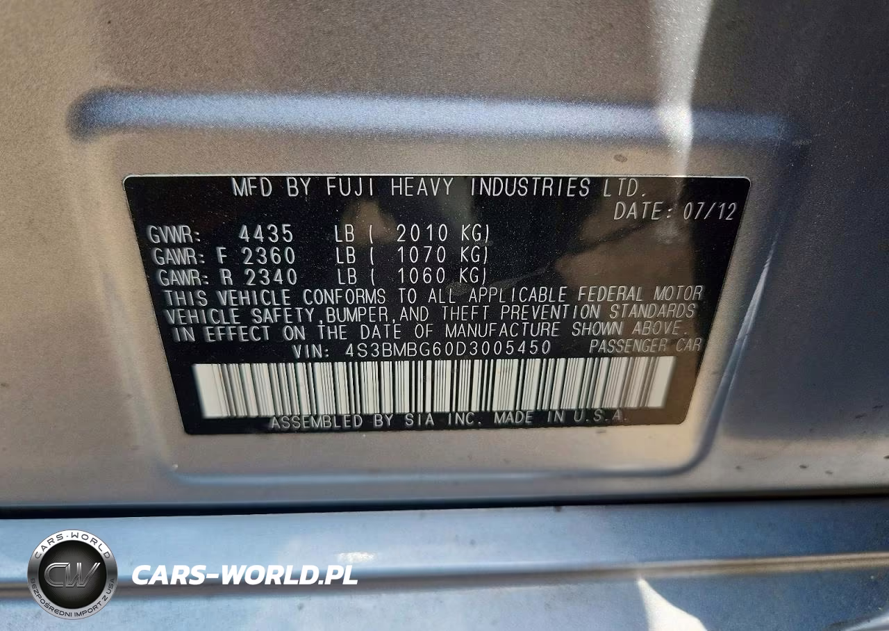 2013 Subaru Legacy 2.5I Premium VIN:4S3BMBG60D3005450 - 12