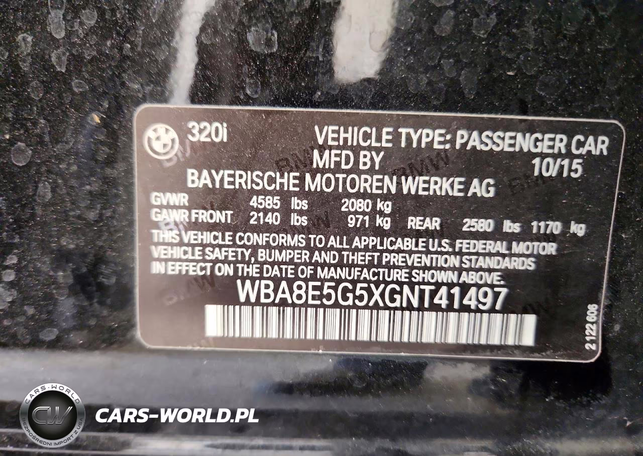 2016 BMW 320 Xi VIN:WBA8E5G5XGNT41497 - 12