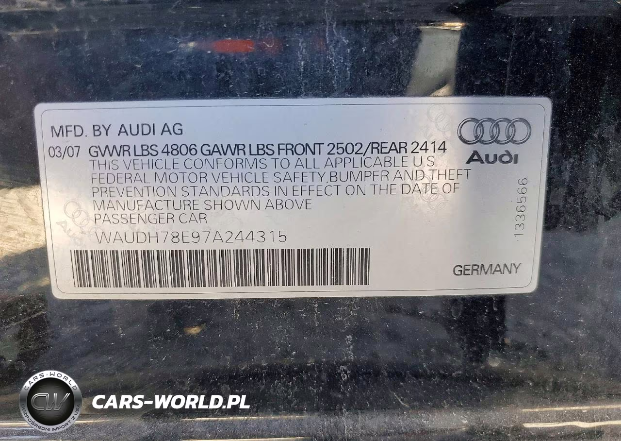 2007 Audi A4 3.2 Quattro VIN:WAUDH78E97A244315 - 13