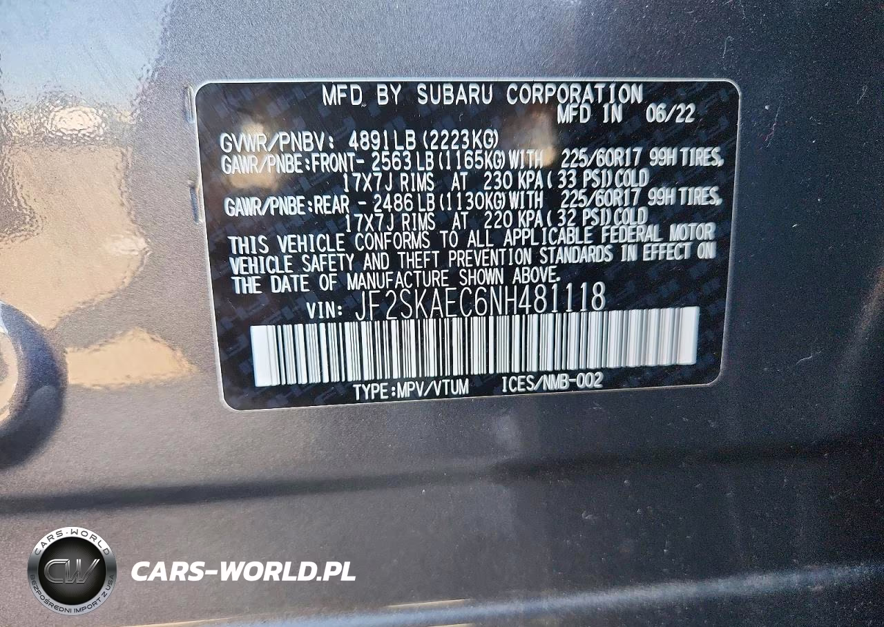 2022 Subaru Forester Premium VIN:JF2SKAEC6NH481118 - 12
