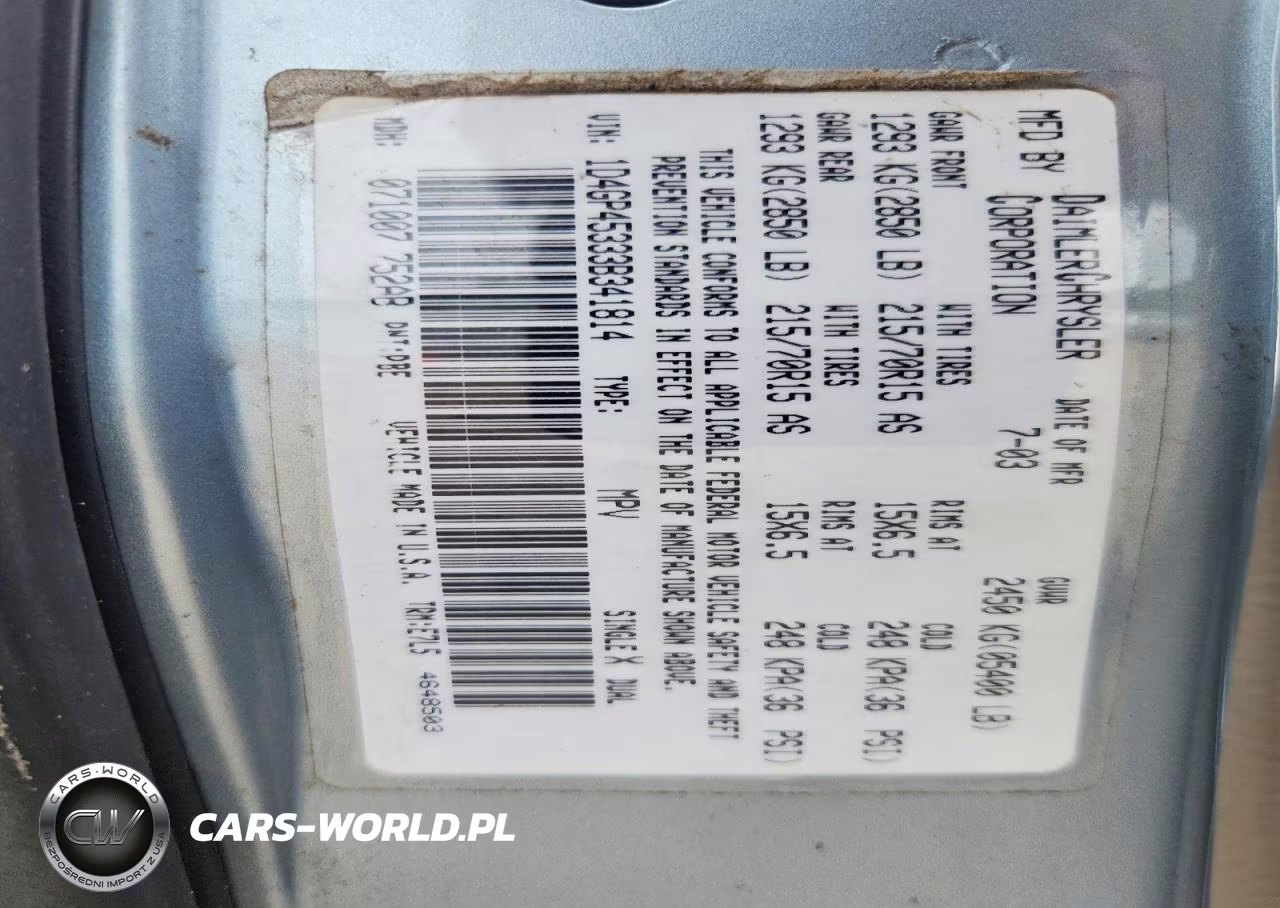 2003 Dodge Caravan Sport VIN:1D4GP45333B341814 - 13
