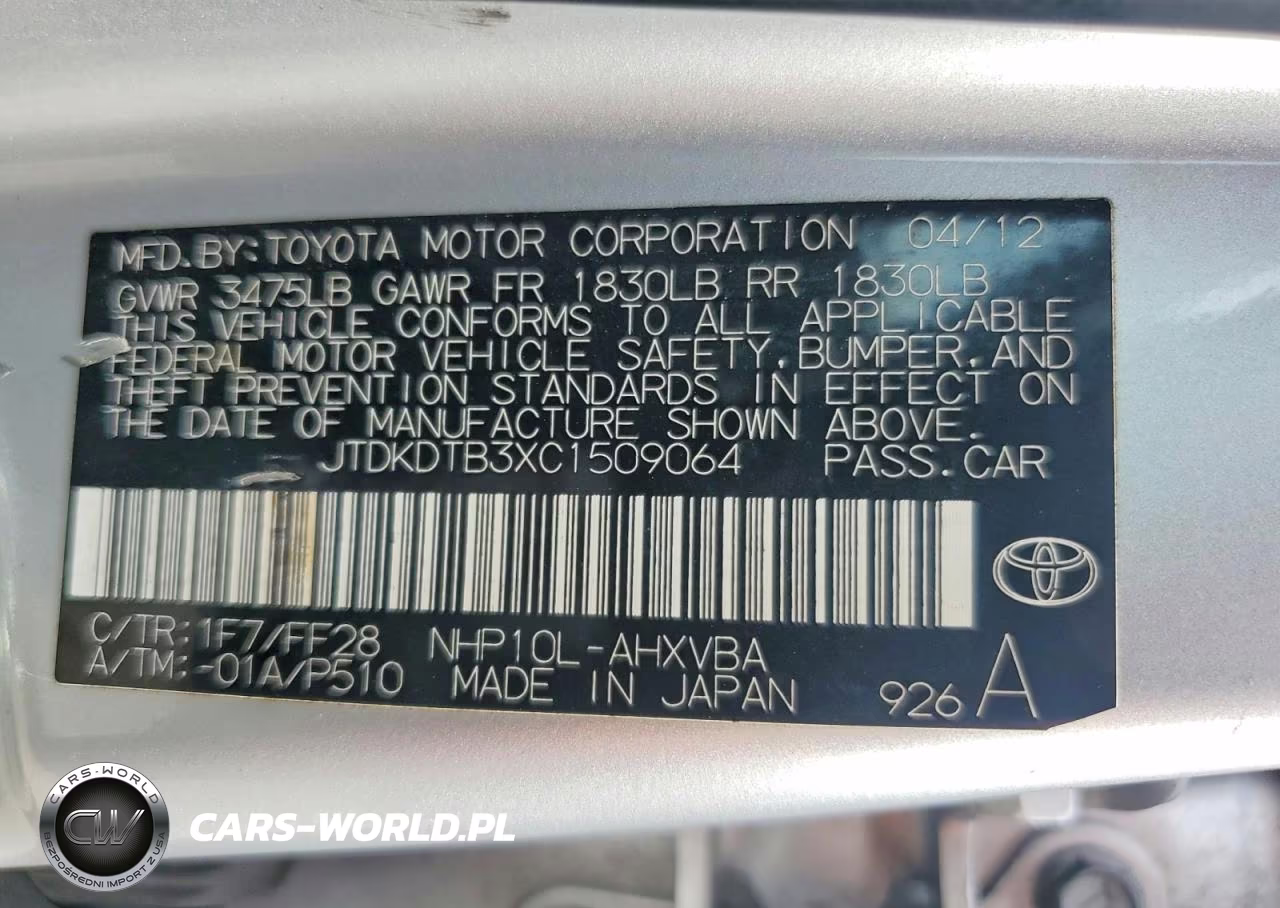2012 Toyota Prius C Two VIN:JTDKDTB3XC1509064 - 12